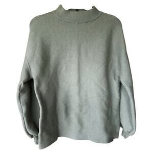 MODCLOTH Anthropologie mint green ribbed mock turtle neck gathered sleeve size L